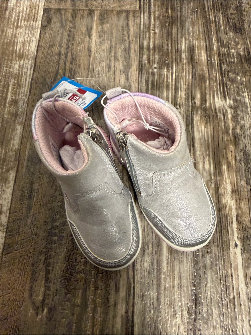 Stride Rite Girls' Silver Ankle Boots with Pastel Purple & Pink Accents Size 5 - Picture 16 of 16